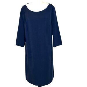 Eliza J Navy Dress 20W Scoop Neck Shift Pockets Lined Classic Career Traditional